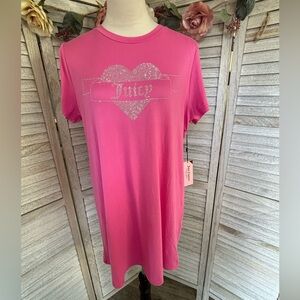 JUICY COUTURE Sleep Nightgown/shirt SZ LG Hot Pink, JUICY+HEART Sparkling Silver